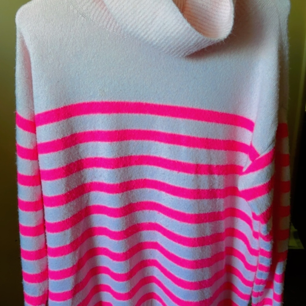 LOFT Pink and White Striped Turtleneck Sweater